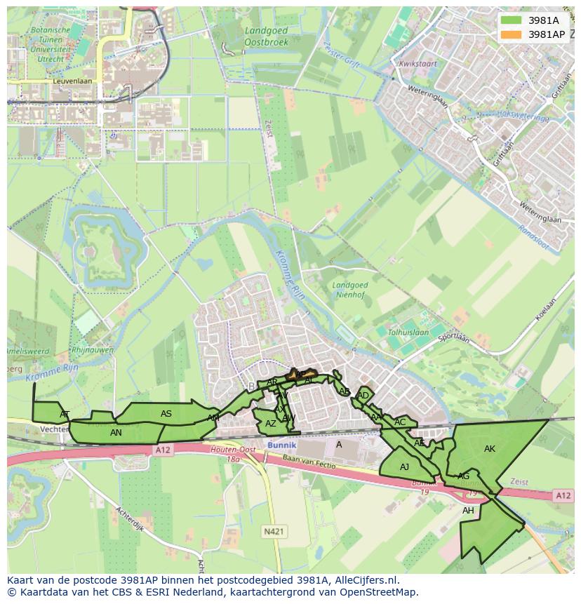 Afbeelding van het postcodegebied 3981 AP op de kaart.
