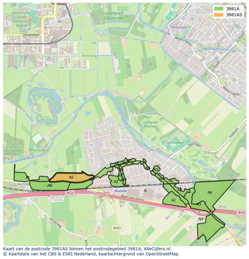 Afbeelding van het postcodegebied 3981 AS op de kaart.