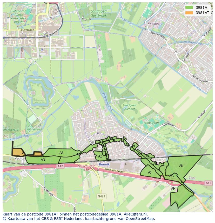 Afbeelding van het postcodegebied 3981 AT op de kaart.