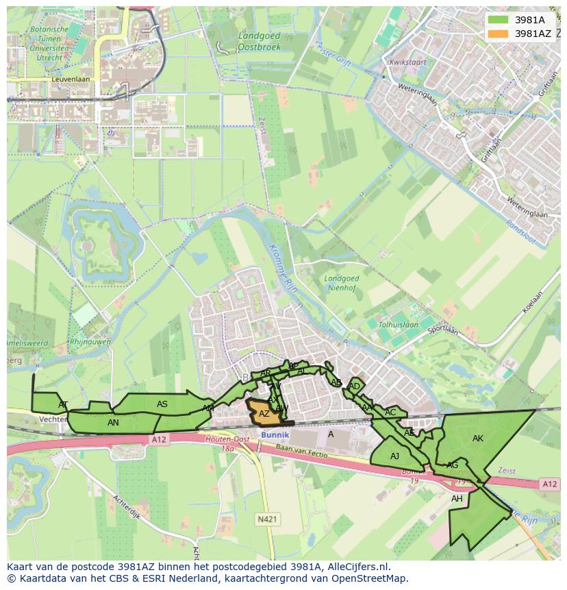 Afbeelding van het postcodegebied 3981 AZ op de kaart.