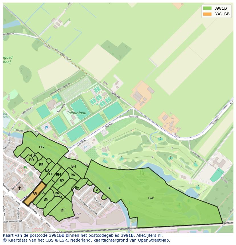 Afbeelding van het postcodegebied 3981 BB op de kaart.