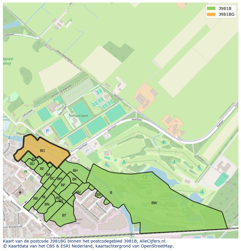 Afbeelding van het postcodegebied 3981 BG op de kaart.