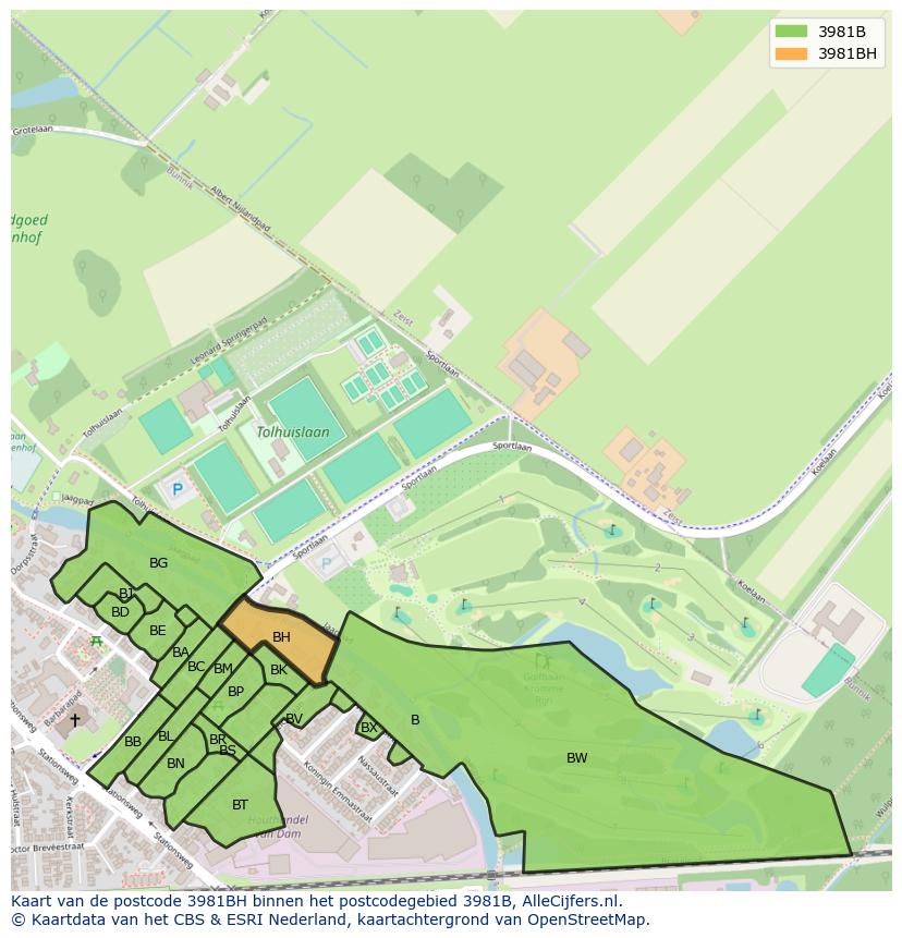 Afbeelding van het postcodegebied 3981 BH op de kaart.