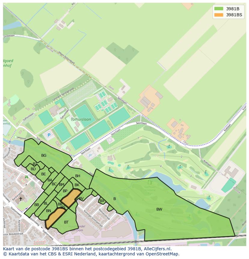 Afbeelding van het postcodegebied 3981 BS op de kaart.