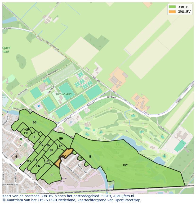 Afbeelding van het postcodegebied 3981 BV op de kaart.