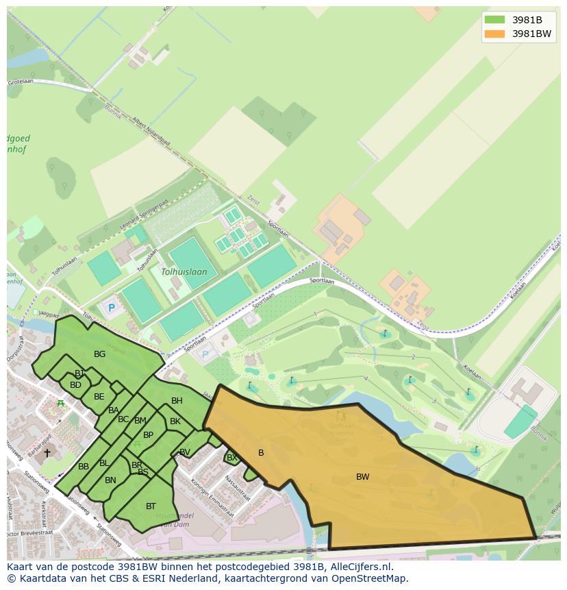 Afbeelding van het postcodegebied 3981 BW op de kaart.