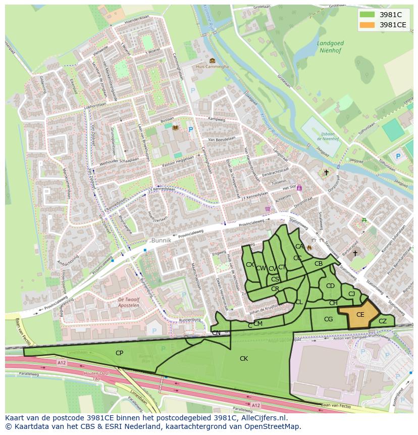 Afbeelding van het postcodegebied 3981 CE op de kaart.