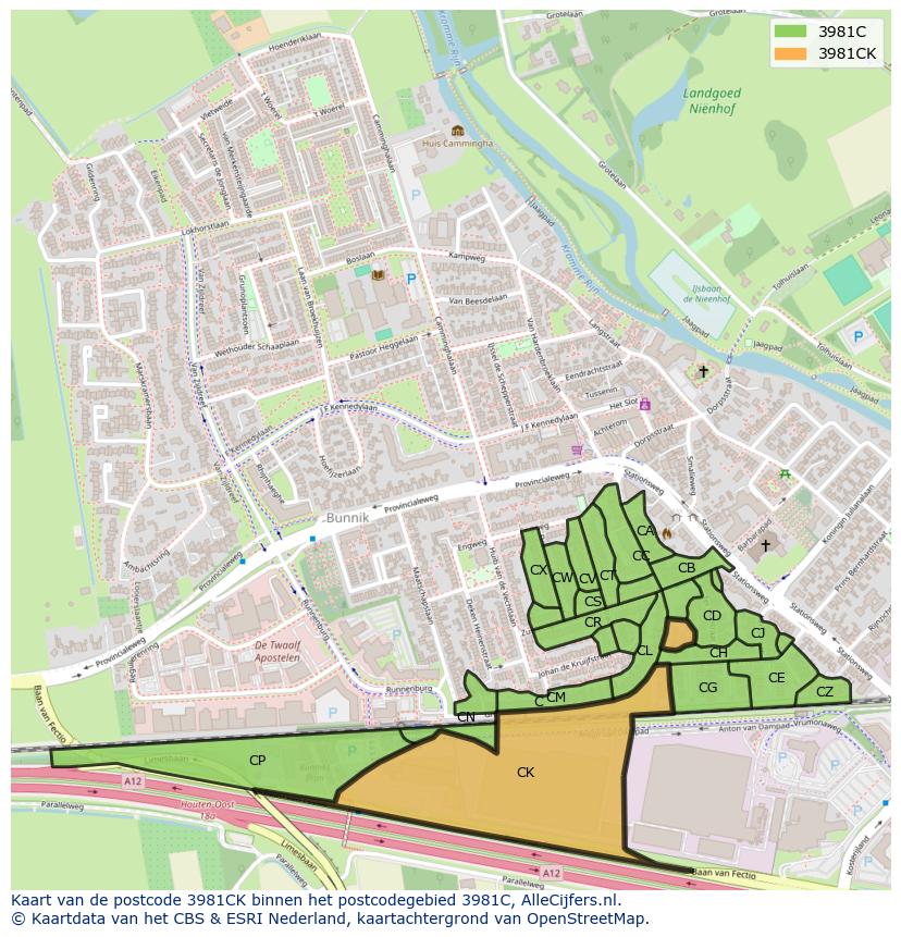 Afbeelding van het postcodegebied 3981 CK op de kaart.