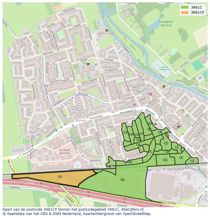 Afbeelding van het postcodegebied 3981 CP op de kaart.
