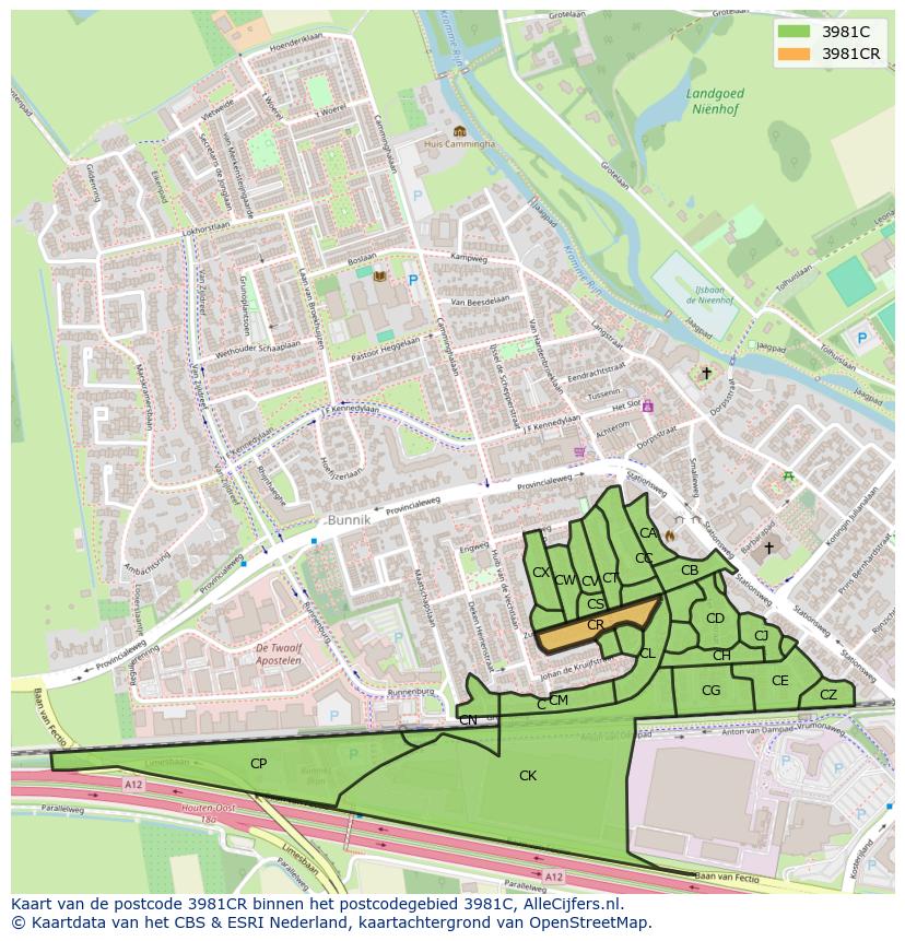 Afbeelding van het postcodegebied 3981 CR op de kaart.