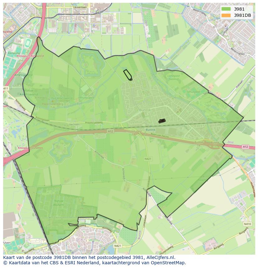 Afbeelding van het postcodegebied 3981 DB op de kaart.