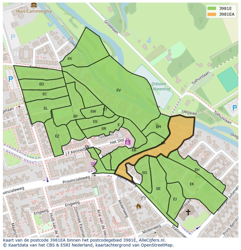 Afbeelding van het postcodegebied 3981 EA op de kaart.
