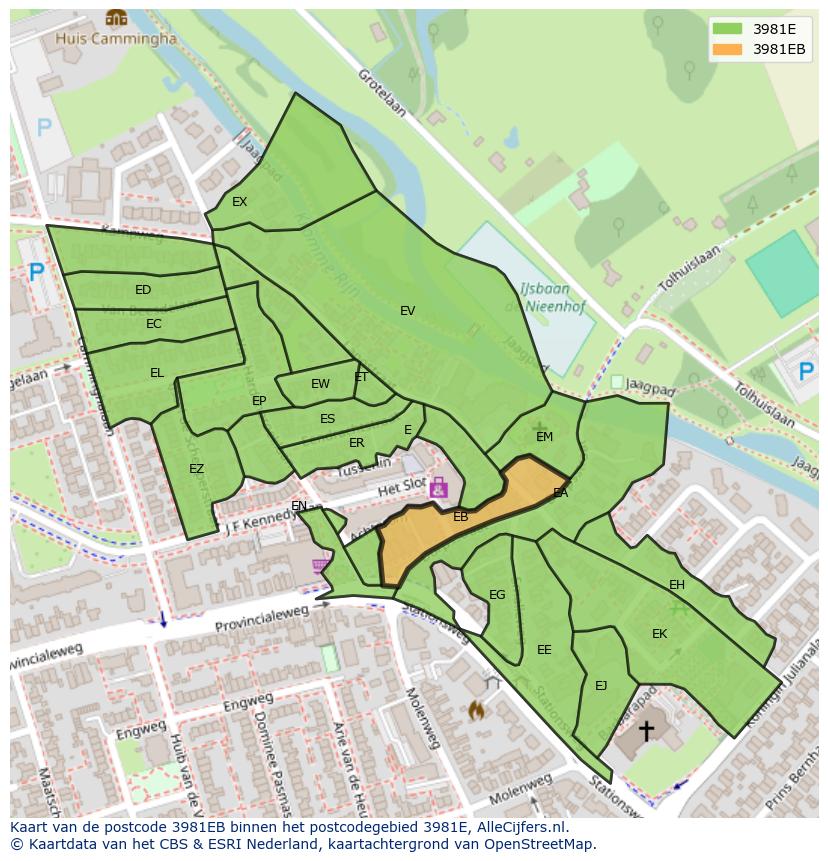 Afbeelding van het postcodegebied 3981 EB op de kaart.