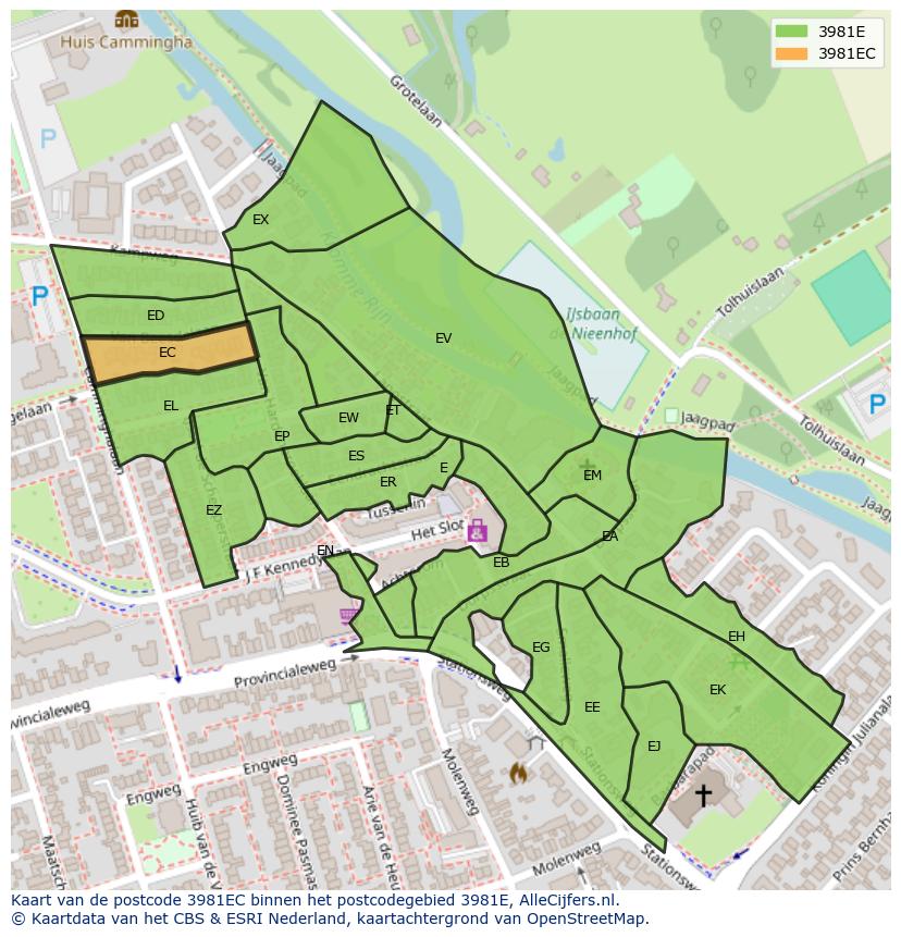 Afbeelding van het postcodegebied 3981 EC op de kaart.