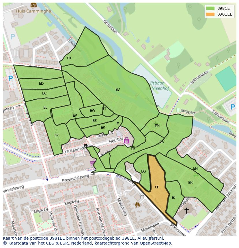 Afbeelding van het postcodegebied 3981 EE op de kaart.