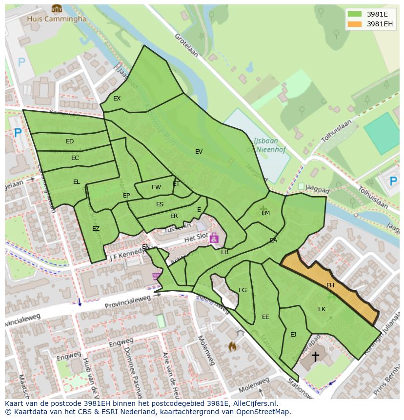 Afbeelding van het postcodegebied 3981 EH op de kaart.