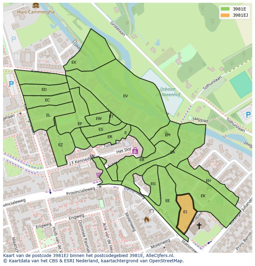 Afbeelding van het postcodegebied 3981 EJ op de kaart.
