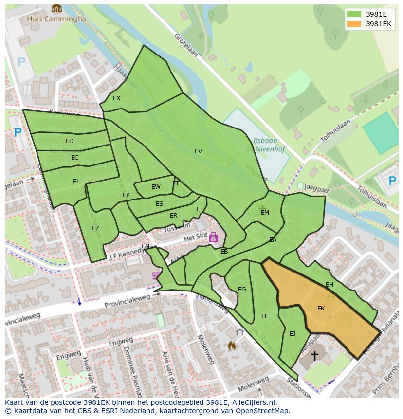 Afbeelding van het postcodegebied 3981 EK op de kaart.