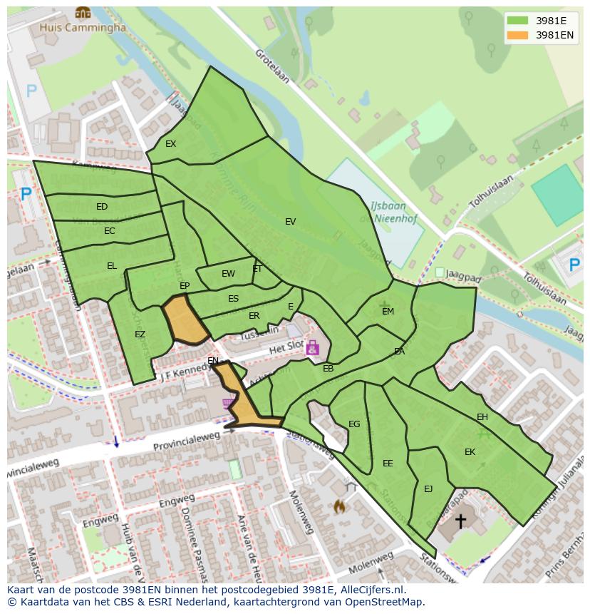 Afbeelding van het postcodegebied 3981 EN op de kaart.