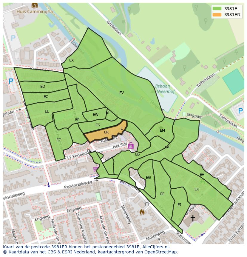 Afbeelding van het postcodegebied 3981 ER op de kaart.