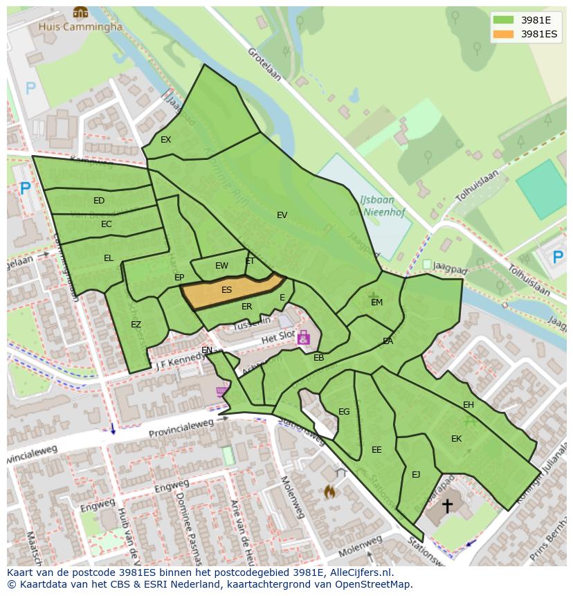 Afbeelding van het postcodegebied 3981 ES op de kaart.