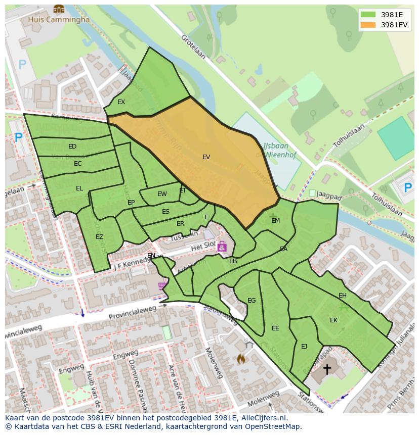 Afbeelding van het postcodegebied 3981 EV op de kaart.