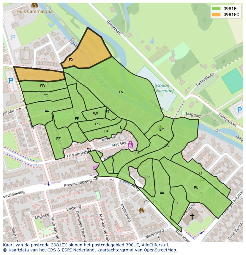 Afbeelding van het postcodegebied 3981 EX op de kaart.
