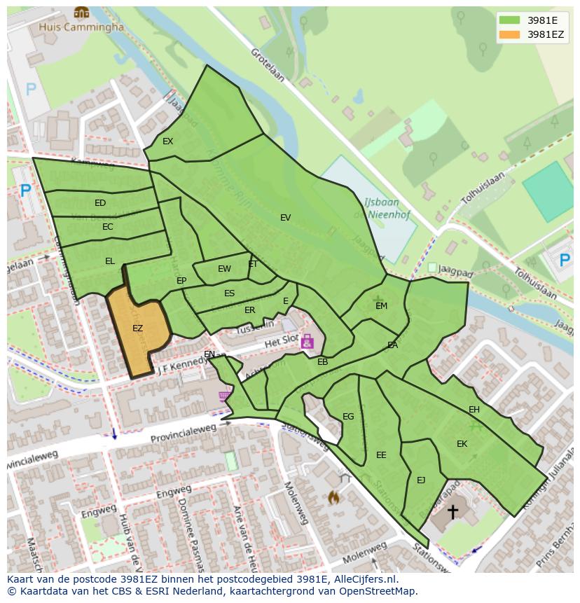 Afbeelding van het postcodegebied 3981 EZ op de kaart.