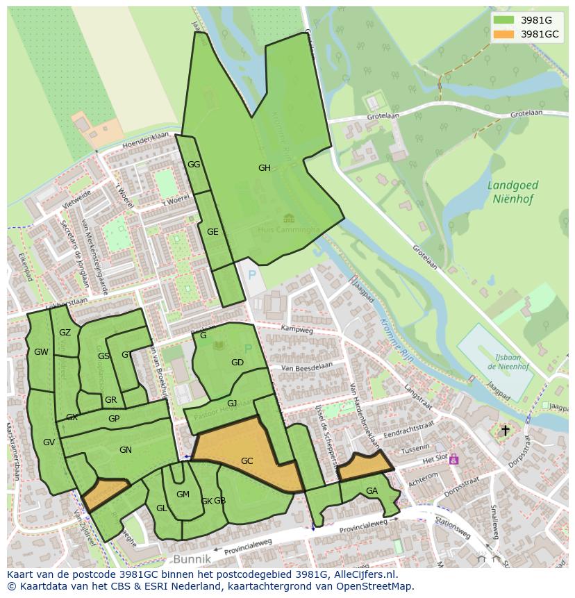 Afbeelding van het postcodegebied 3981 GC op de kaart.
