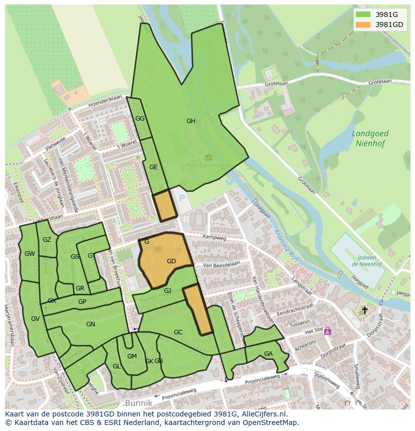 Afbeelding van het postcodegebied 3981 GD op de kaart.