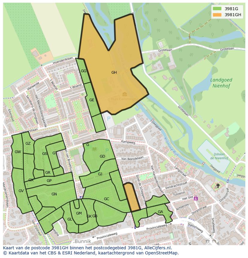 Afbeelding van het postcodegebied 3981 GH op de kaart.