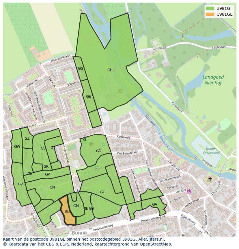 Afbeelding van het postcodegebied 3981 GL op de kaart.