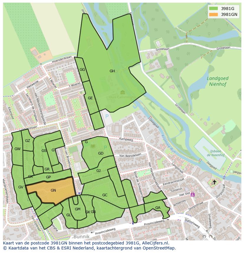 Afbeelding van het postcodegebied 3981 GN op de kaart.