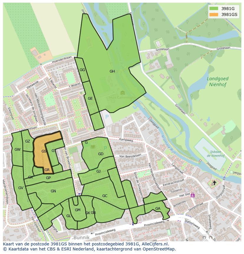 Afbeelding van het postcodegebied 3981 GS op de kaart.