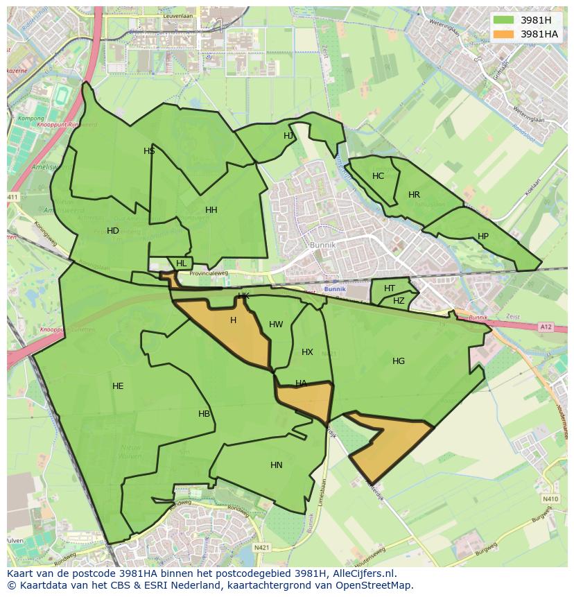Afbeelding van het postcodegebied 3981 HA op de kaart.