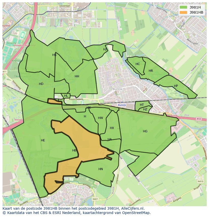 Afbeelding van het postcodegebied 3981 HB op de kaart.