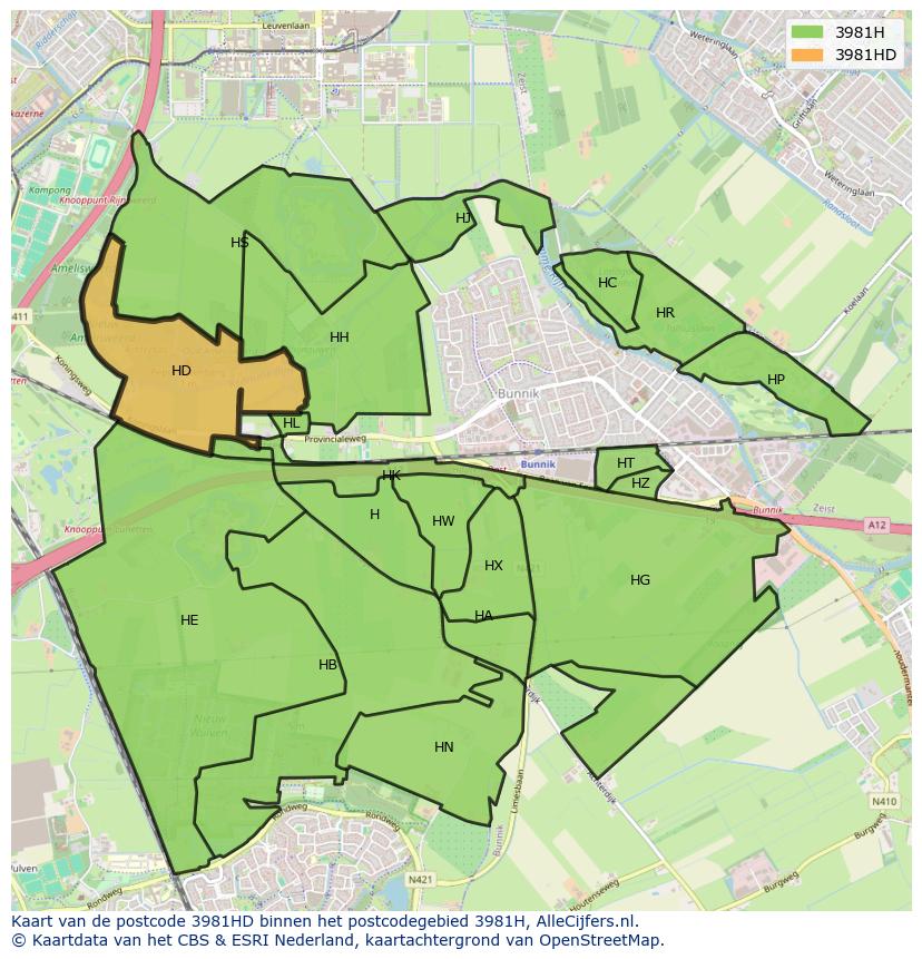 Afbeelding van het postcodegebied 3981 HD op de kaart.