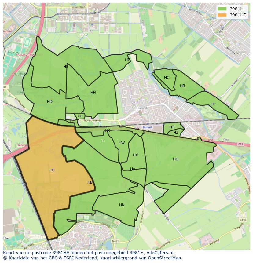 Afbeelding van het postcodegebied 3981 HE op de kaart.