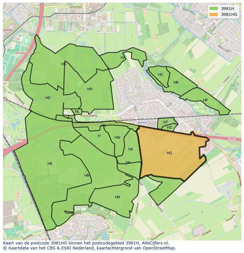 Afbeelding van het postcodegebied 3981 HG op de kaart.