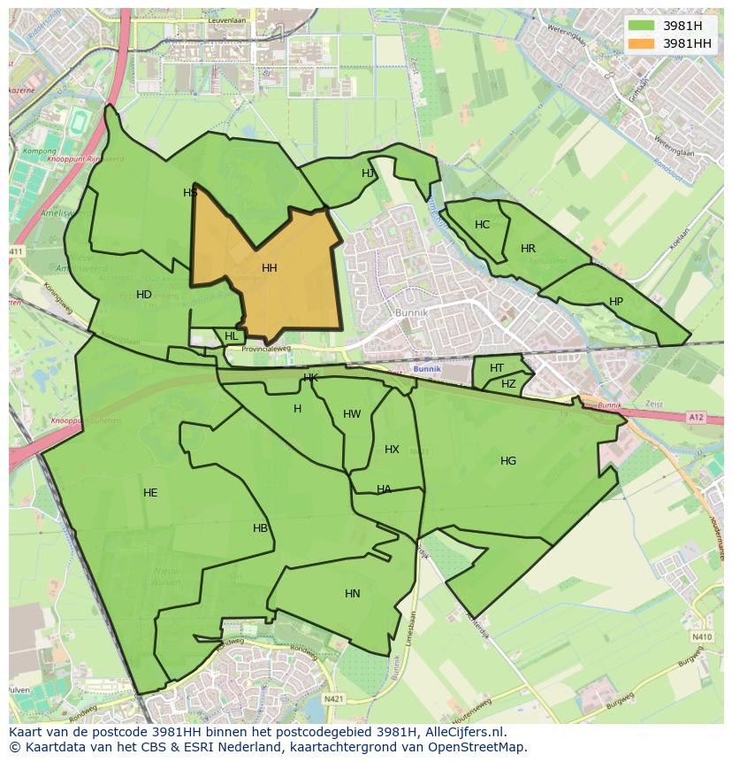 Afbeelding van het postcodegebied 3981 HH op de kaart.