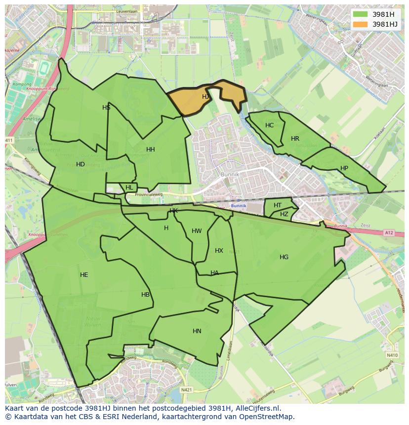Afbeelding van het postcodegebied 3981 HJ op de kaart.