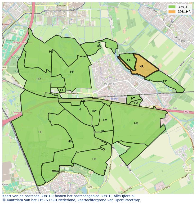 Afbeelding van het postcodegebied 3981 HR op de kaart.