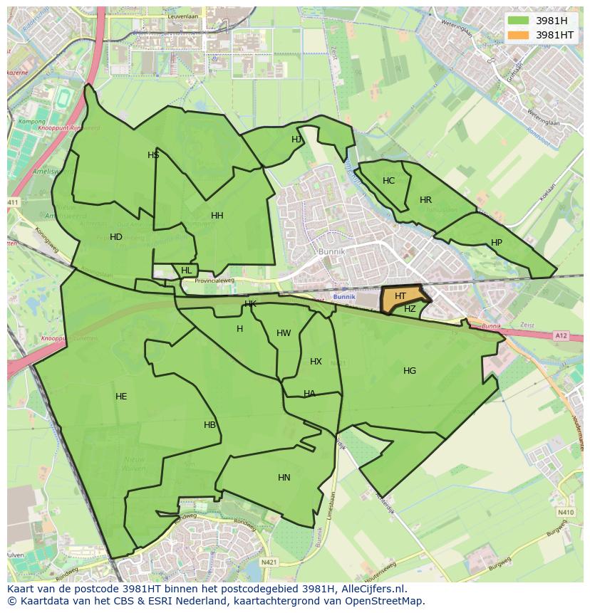 Afbeelding van het postcodegebied 3981 HT op de kaart.