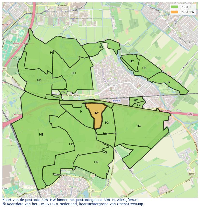 Afbeelding van het postcodegebied 3981 HW op de kaart.