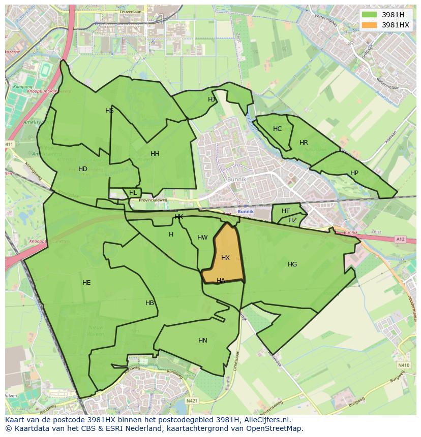 Afbeelding van het postcodegebied 3981 HX op de kaart.