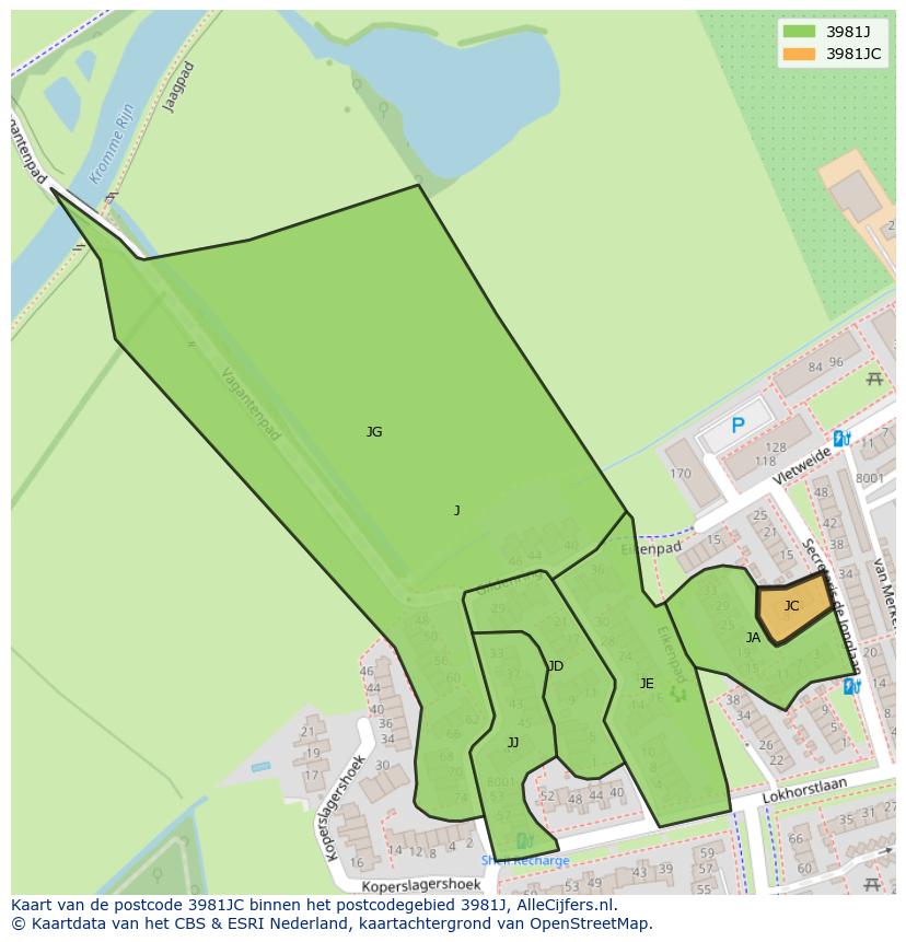 Afbeelding van het postcodegebied 3981 JC op de kaart.