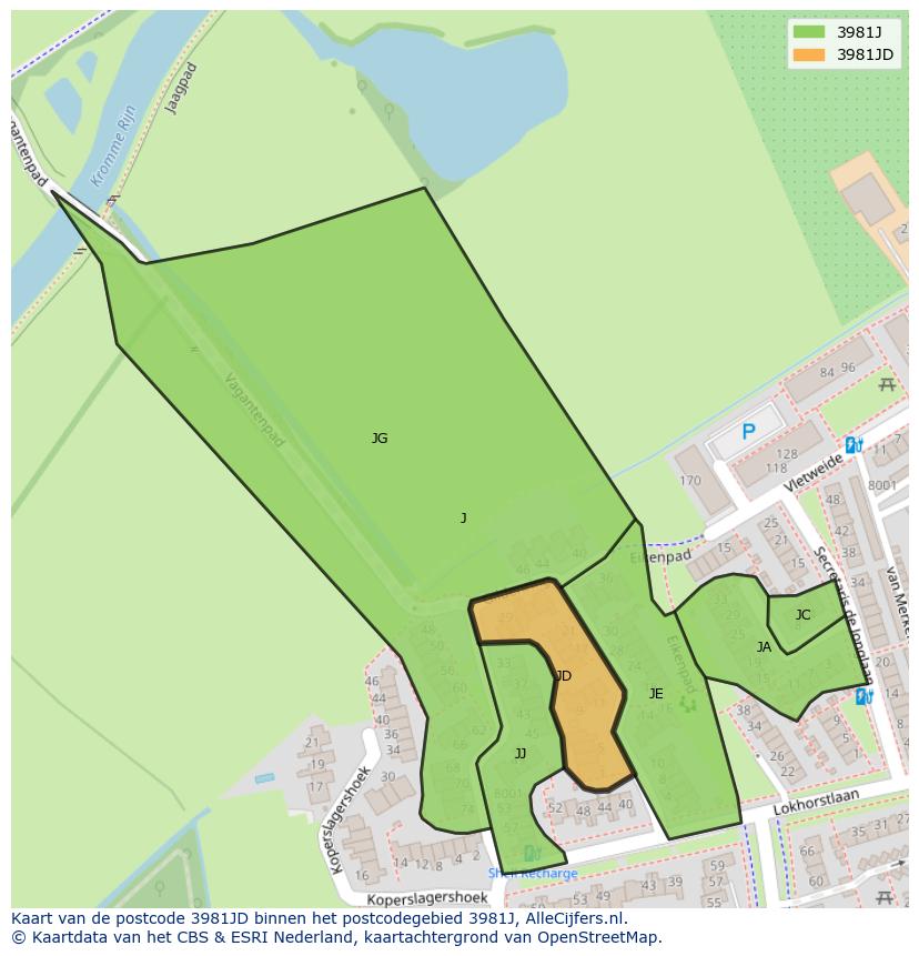 Afbeelding van het postcodegebied 3981 JD op de kaart.