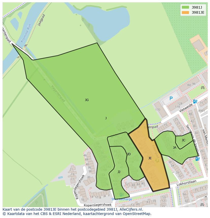 Afbeelding van het postcodegebied 3981 JE op de kaart.