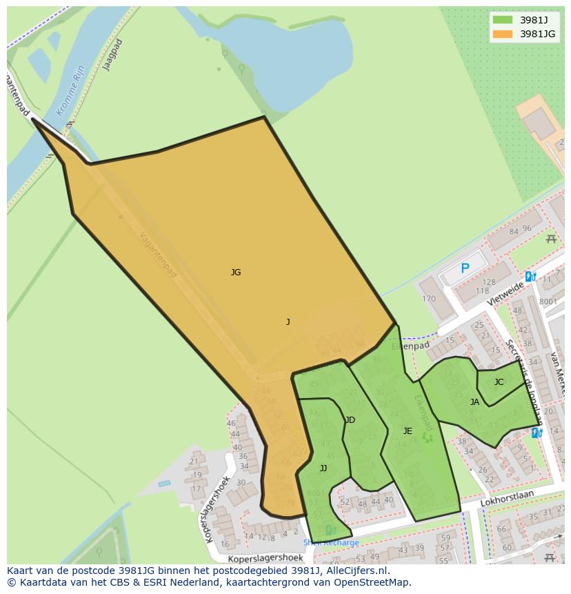 Afbeelding van het postcodegebied 3981 JG op de kaart.