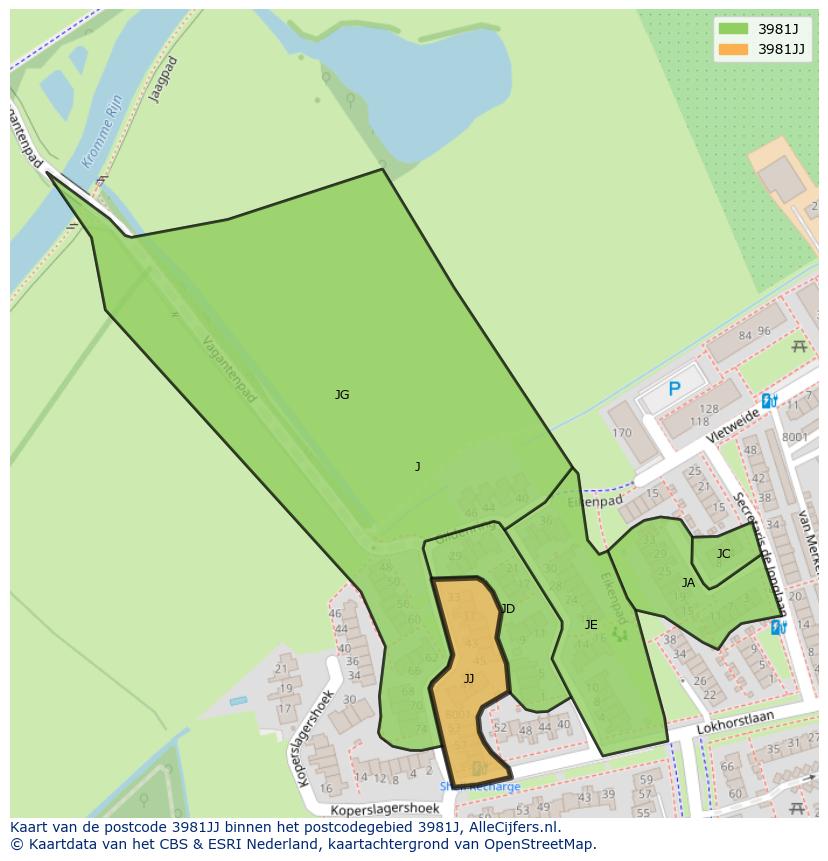 Afbeelding van het postcodegebied 3981 JJ op de kaart.